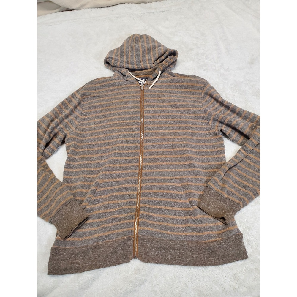 The North Face Brown Striped Full Zip Up Hooded Sweater Men Large Casual Logo